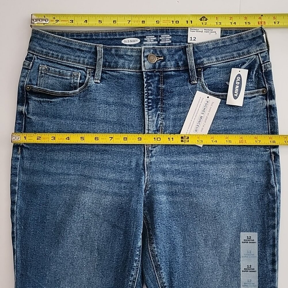 Old Navy Blue Jeans Rockstar Super Skinny High Rise Secure Slim Pockets Sz 12 - Picture 12 of 14